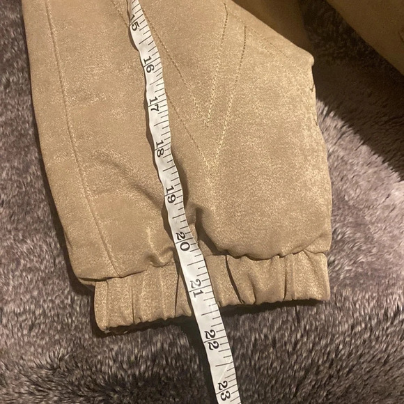 Cleo petites tan faux fur trim soft suede puffer jacket Sz PM - Picture 12 of 14